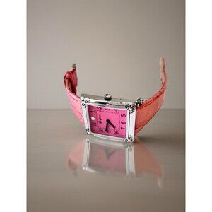 BRIGHTON 'St. Moritz" Silver Plated Watch, Pink Leather Band, Pink Dial, Dangle